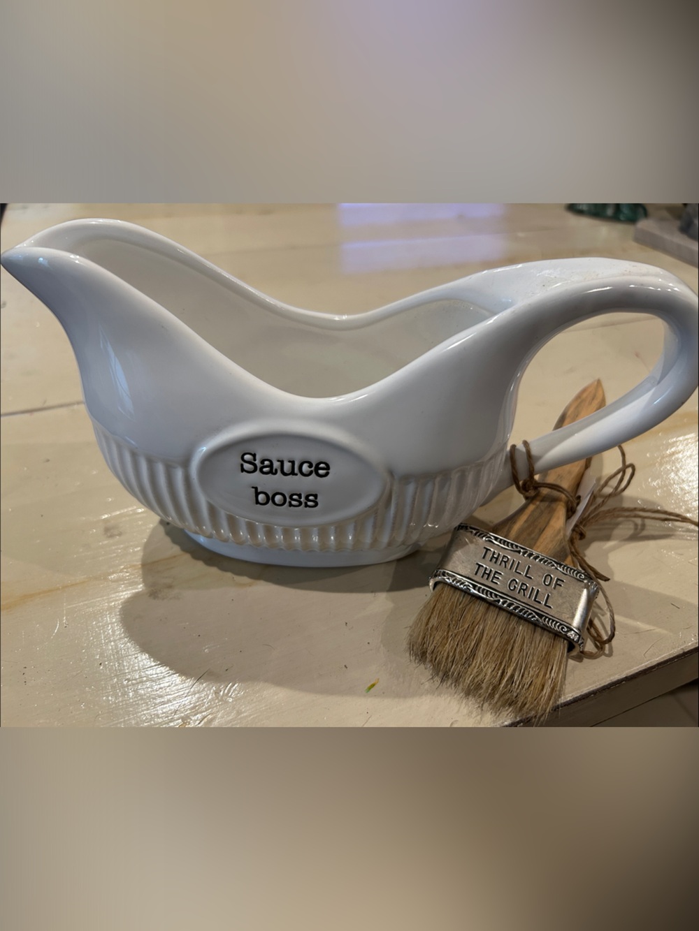White Ceramic 'Sauce boss' BBQ Sauce Boat